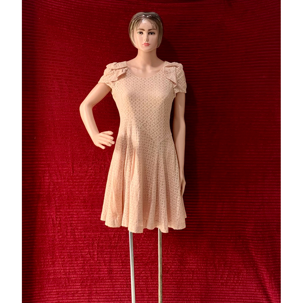 MIDI DRESS WANITA BRUKAT BROKAT PINK SALEM PESTA ACARA