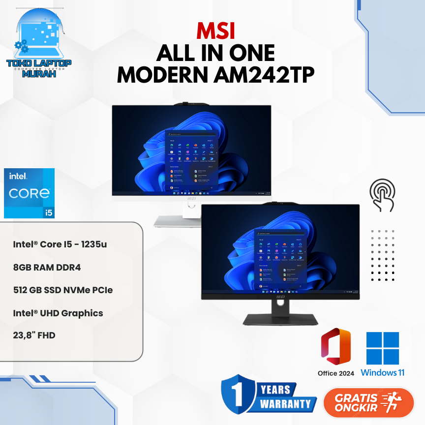 MSI Modern AM242 All-in-One PC 23.8" FHD IPS i5 1235u 8GB 512GB SSD Garansi Resmi MSI