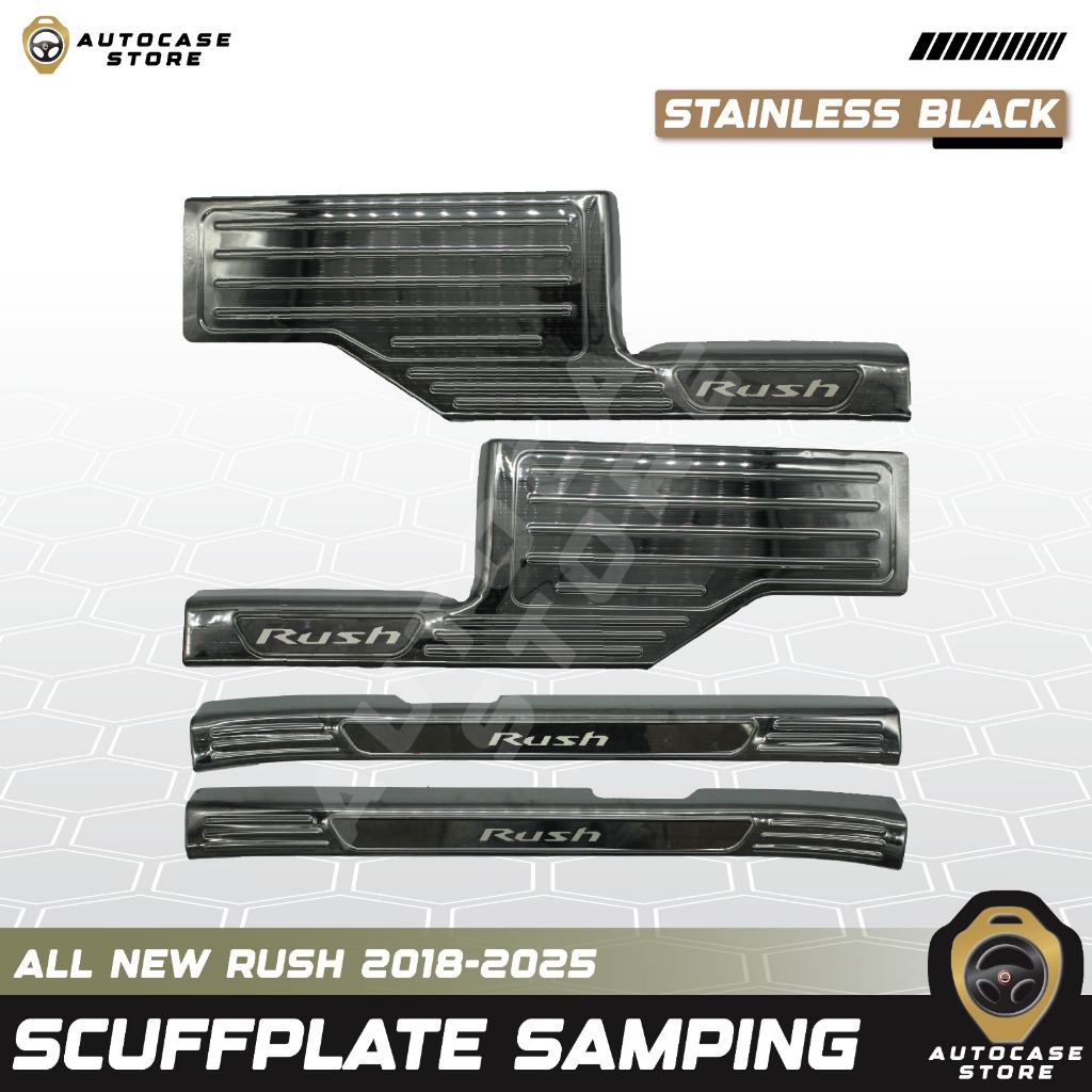 SILLPLATE SCUFFPLATE SAMPING ALL NEW RUSH 2018-2025 UP STAINLEES BLACK AKSESORIS MOBIL PNP