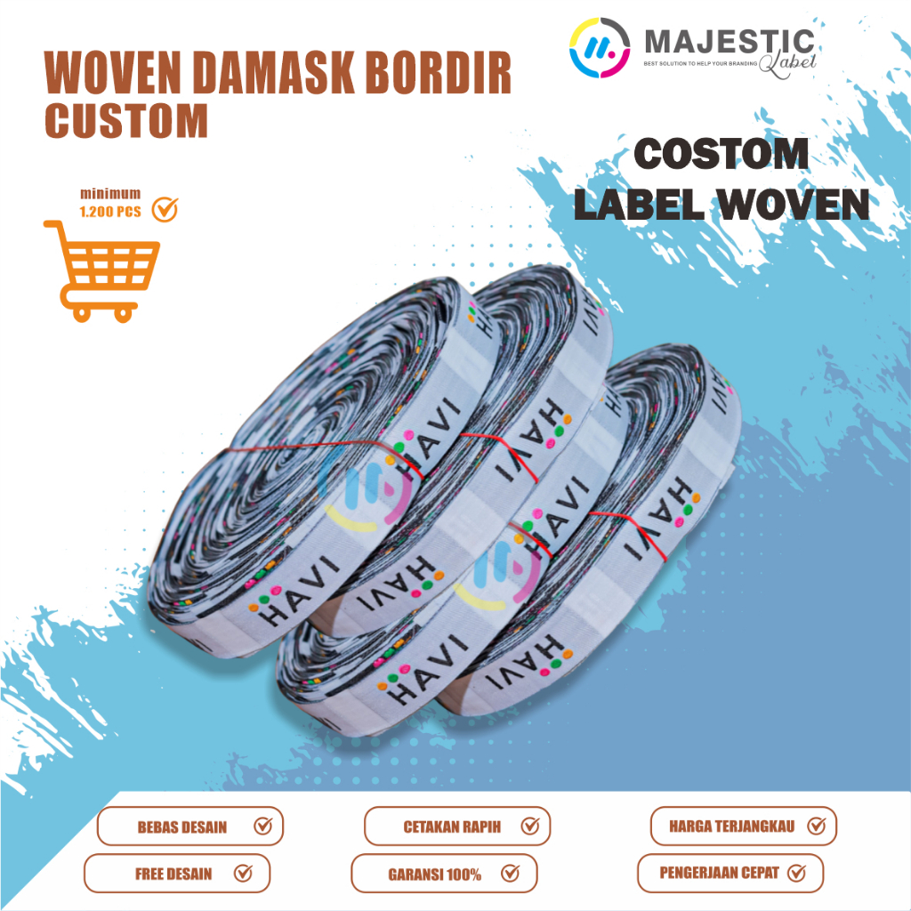 1 x 4 label woven + label baju bordir + label woven custom