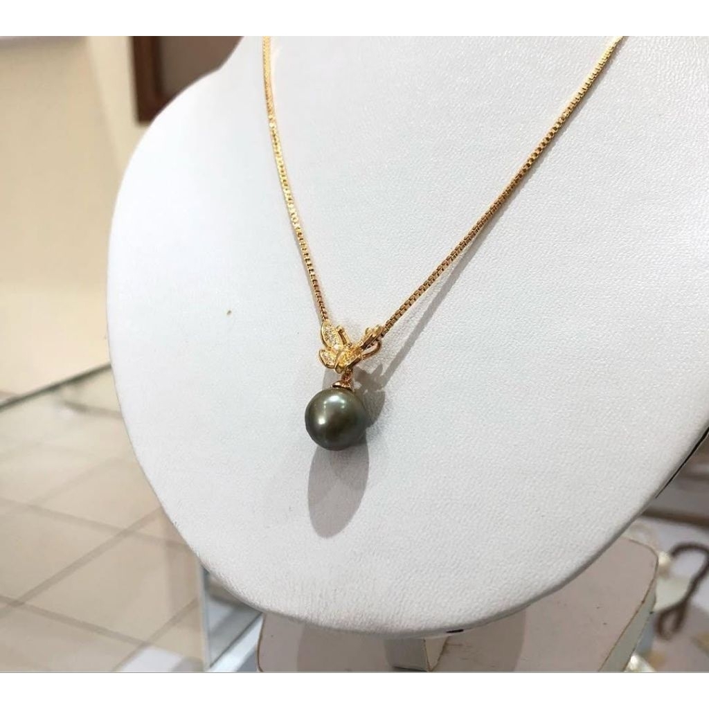 DJIWA Kalung liontin Mutiara air tawar asli Lombok (mutiara hitam)