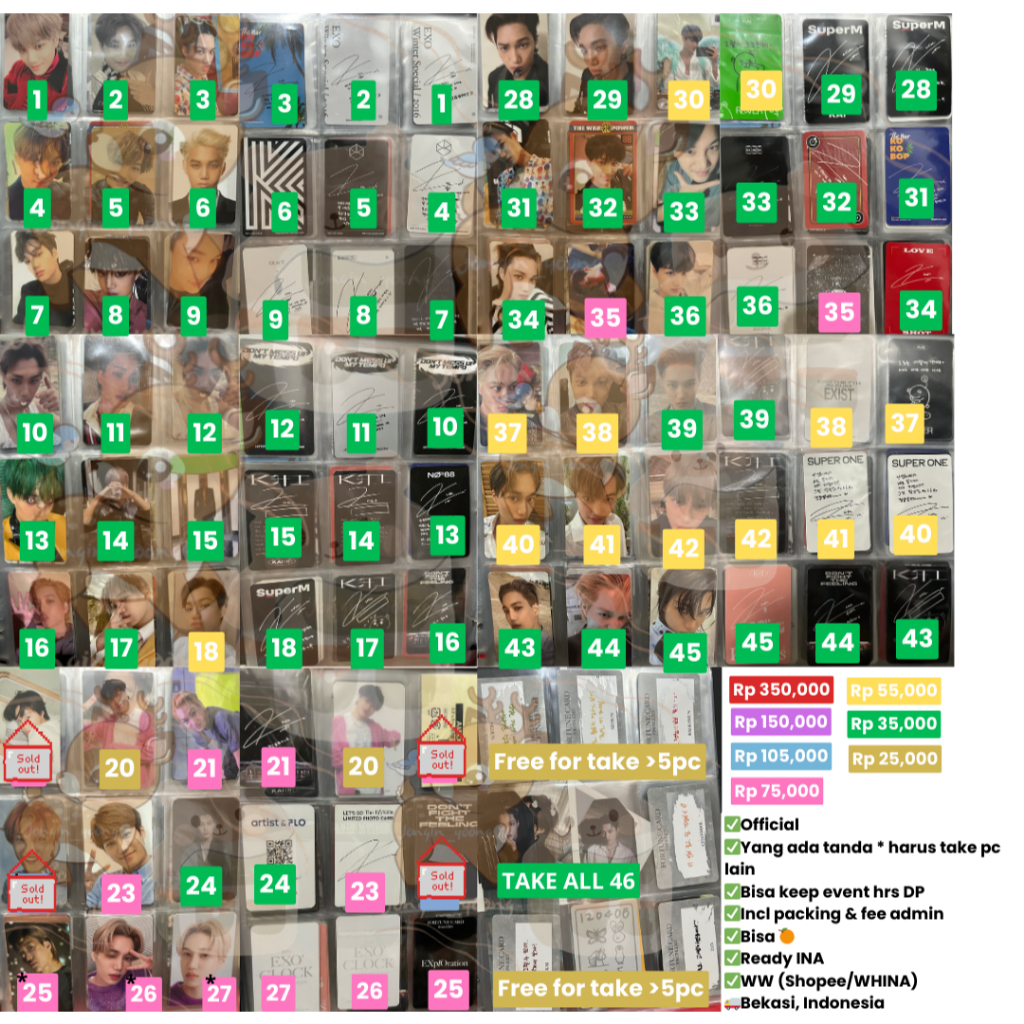 Photocard//pc KAI EXO album & non album, c chanyeol, pc baekhyun hoodie exo’clock, pc D.O Kyungsoo, 