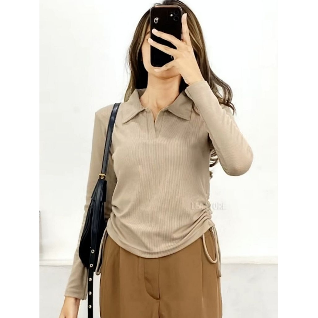 NEW. Blouse Polo Crop top tali serut samping