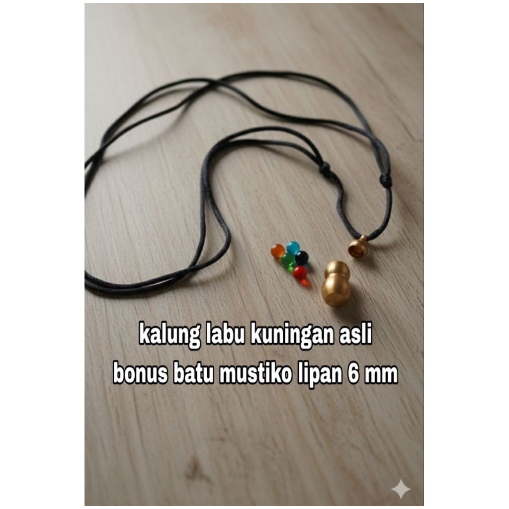 Kalung Liontin Labu Kuningan Plus Batu Akik Bulat 6 mm