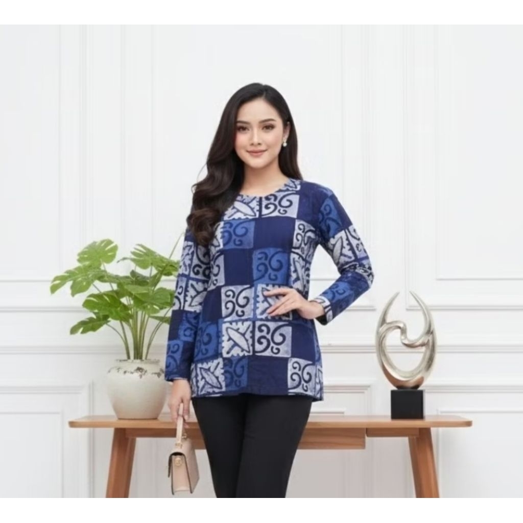 KAOS BATIK WANITA LENGAN PANJANG KASUAL BAJU ATASAN MOTIF BATIK VARIAN WARNA FASHION CEWEK VIRAL KEK