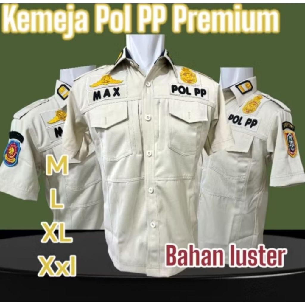 Kemeja Cream POL PP Pendek Terbaru Bahan Luster+atribut bordir premium
