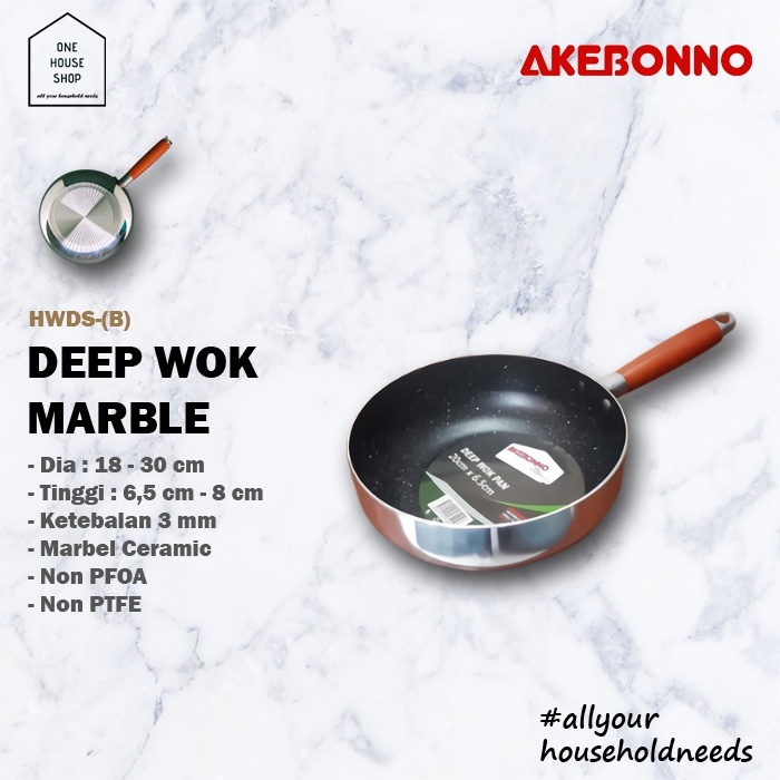 Deep Wok Pan Akebonno Marble Coating Anti Lengket