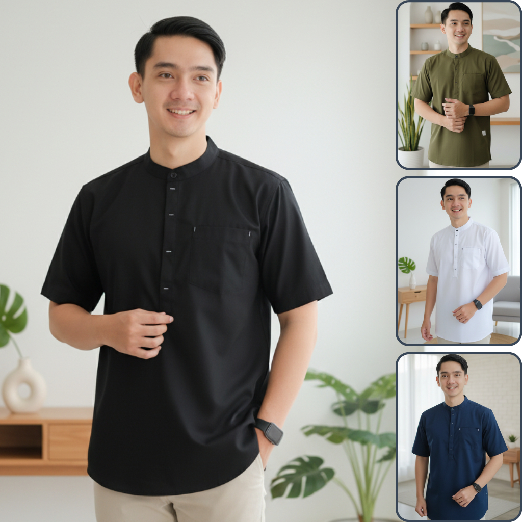 Baju koko Pria Dewasa Terbaru Baju Koko Kurta Lengan Pendek Kain Katun