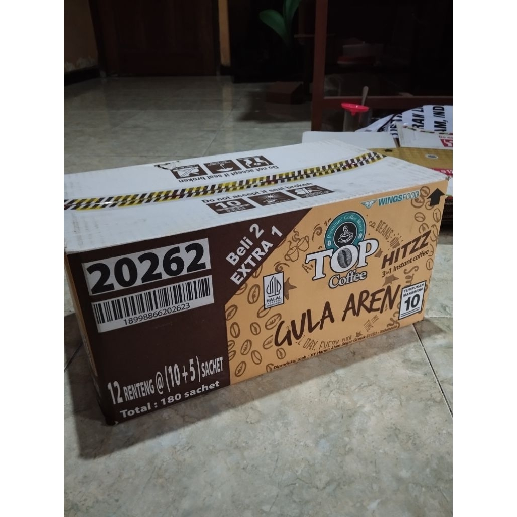 1 DUS KARTON TOP KOPI GULA AREN 12 RENTENG 180 PCS