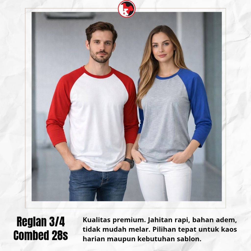 REGLAN 3/4 PREMIUM / COMBED 30S DAN COMBED 28S  / t-shirt reglan
