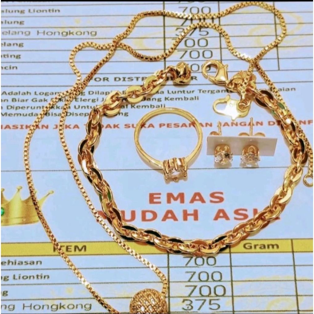 set perhiasan emas muda asli kadar 8k