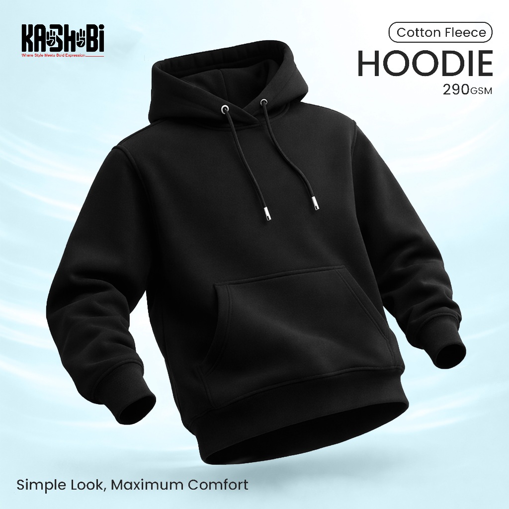 Cotton Fleece Hoodie Cotton Fleece 280gsm - Hoodie Polos HITAM Pria Wanita by KAOSHOBI Fleece 280gsm