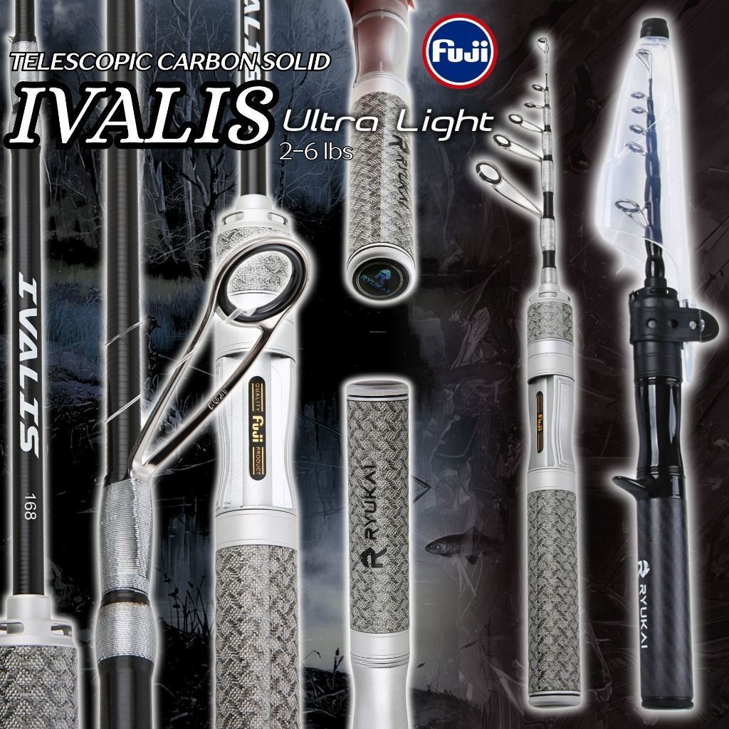 Joran teleskopik carbon solid UL Ultralight spinning baitcasting Fuji Ryukai Ivalis 2-6 lbs