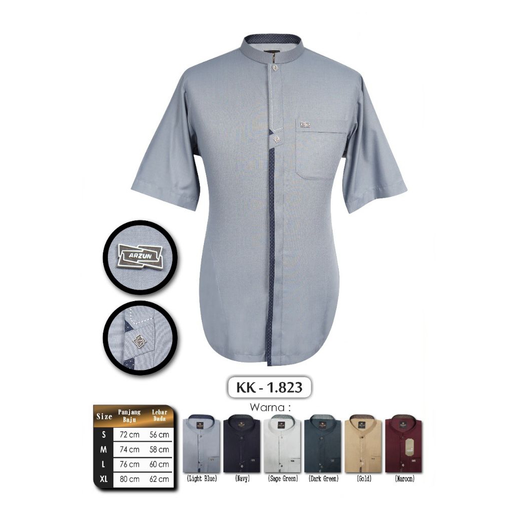 Baju Koko Tangan Pendek Pria Arzun, Baju Koko Tangan Pendek, Baju Koko Arzun Tangan Pria, Baju Koko 