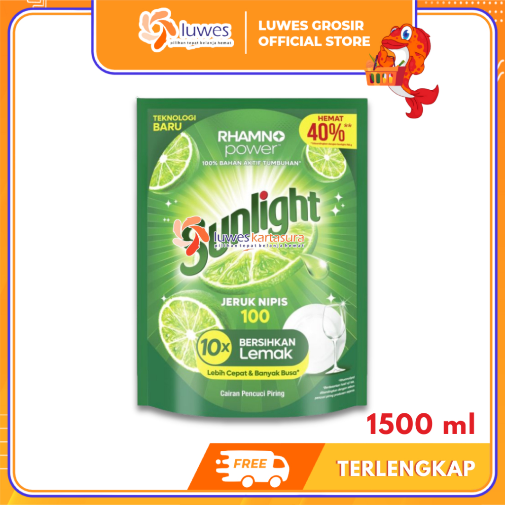 [LUWES] Sunlight Jeruk Nipis 1500ml Sabun Cuci Piring Refill Bersihkan Lemak Murah