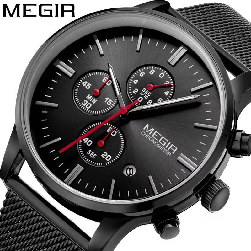 Meigel/MEGIR multifunctional watch men's leather waterproof sports quartz men's watch