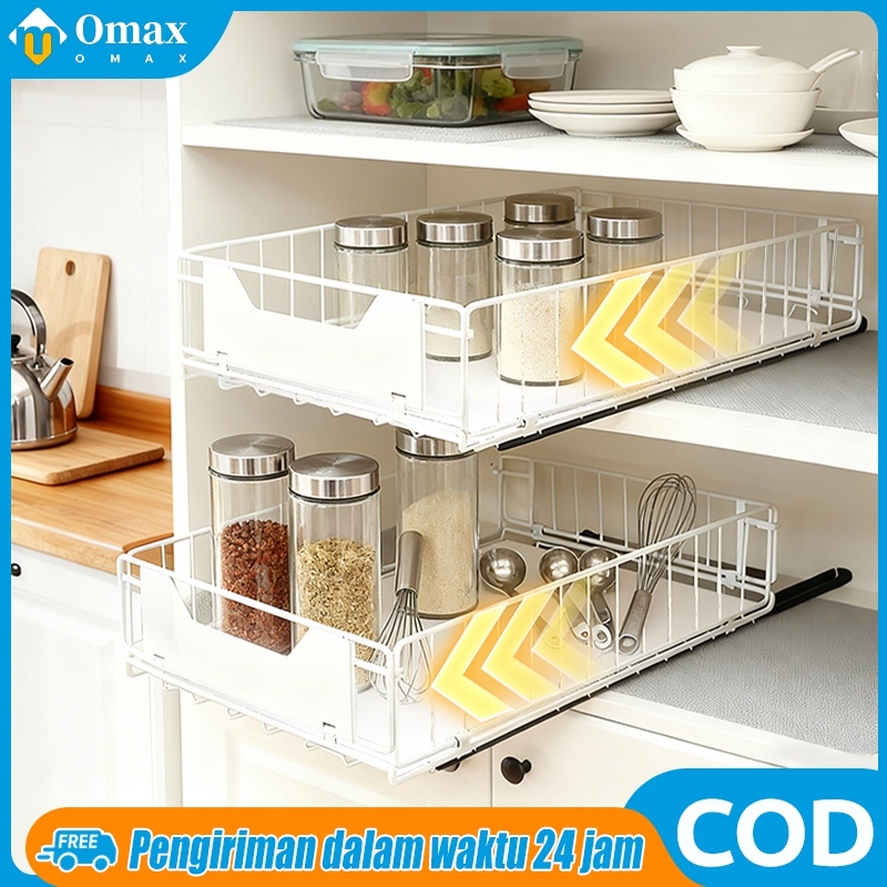 Omax Rak Piring Tarik Tarik Keranjang Bumbu Geser Laci Penyimpanan Lemari Geser Laci Rak Dapur Jenis