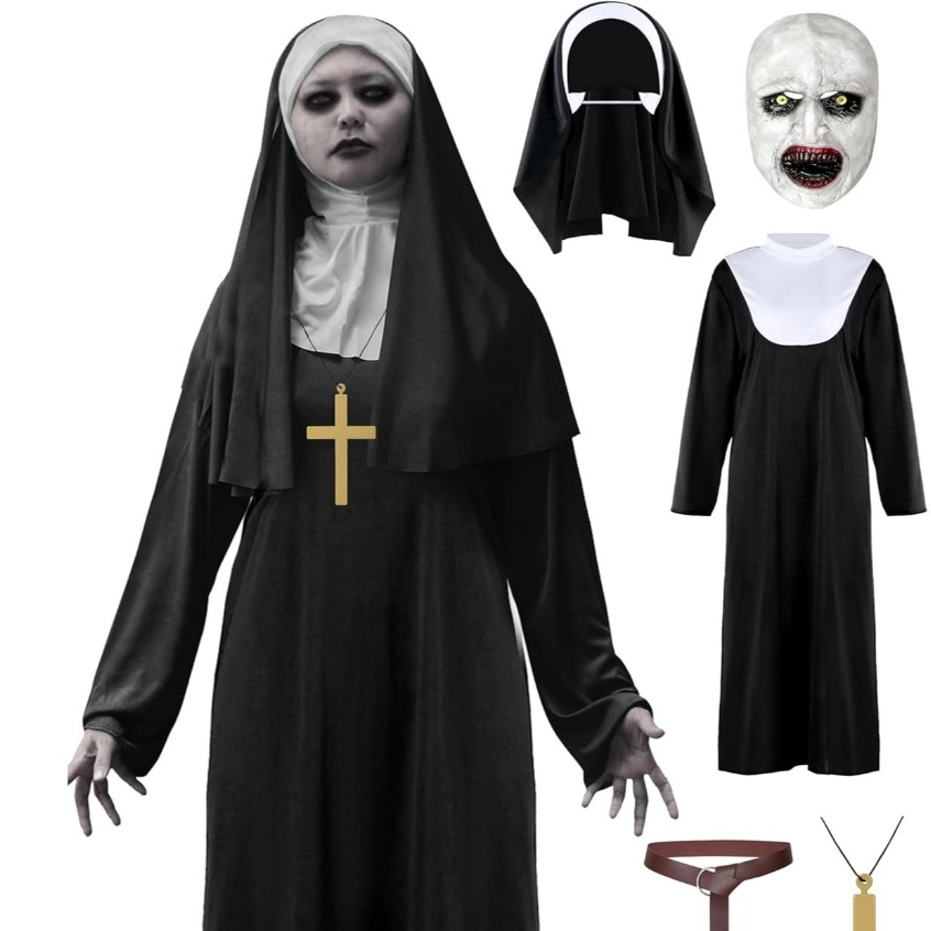 Halloween Biarawati cosplay Kostum Valak The Nun Kostum Halloween Kostum Hantu Cosplay Costume