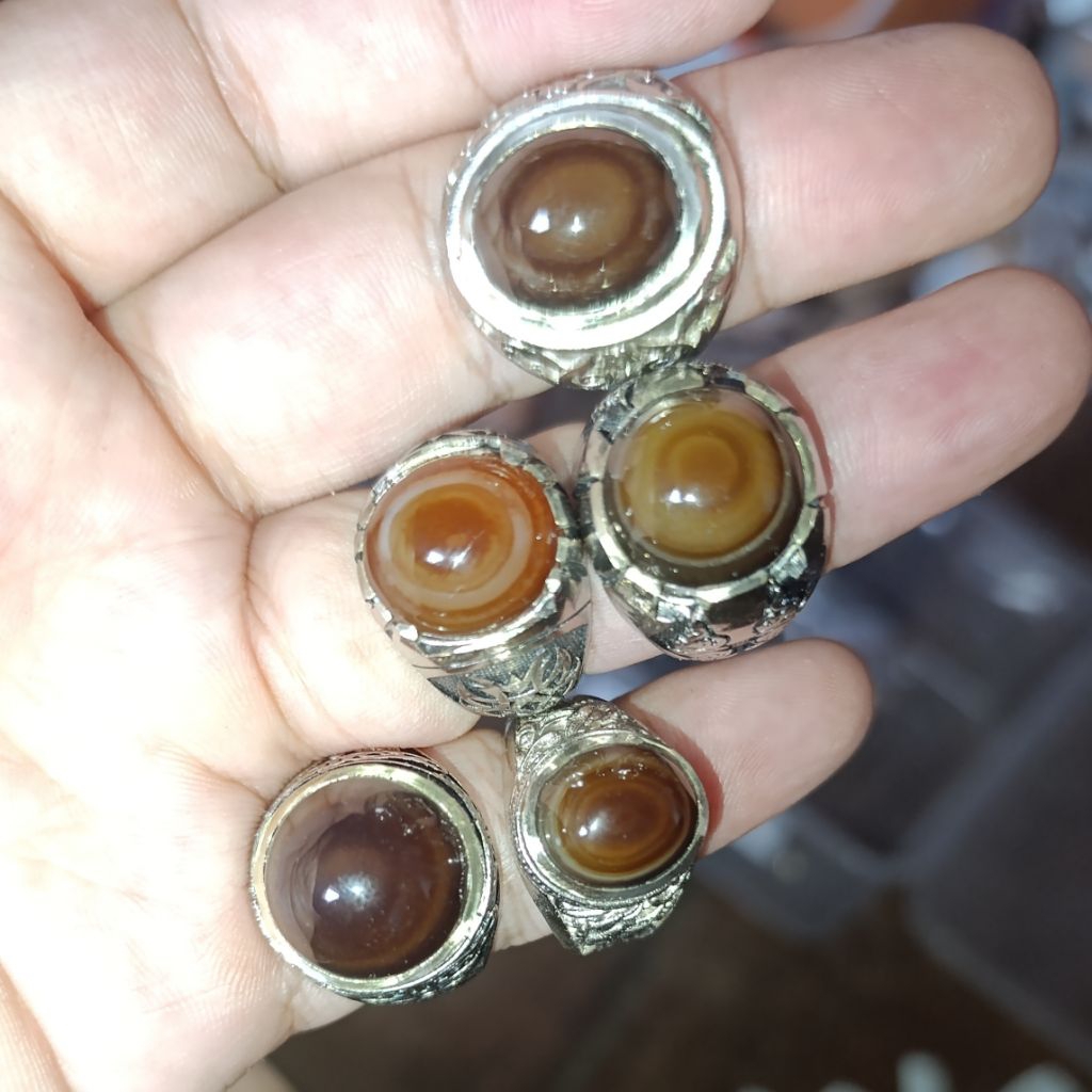 CA 290 Cincin Akik Batu Black Kalsedon Motif Puser Joss Asli Natural Yaman wulung puser