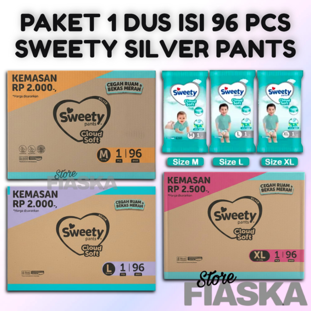 [1 DUS] Sweety Silver Pants Cloud Soft 1 Karton Isi 96 Pcs Popok Celana Bayi Size M L XL