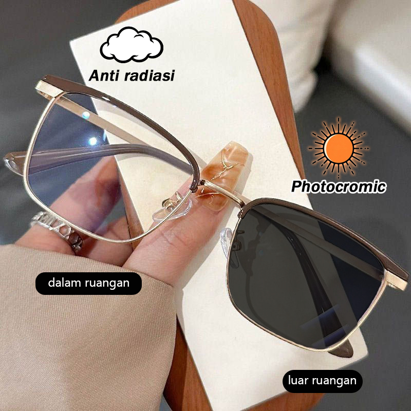 Kacamata photochromic anti radiasi Trend Kacamata persegi Retro laki-laki perempuan