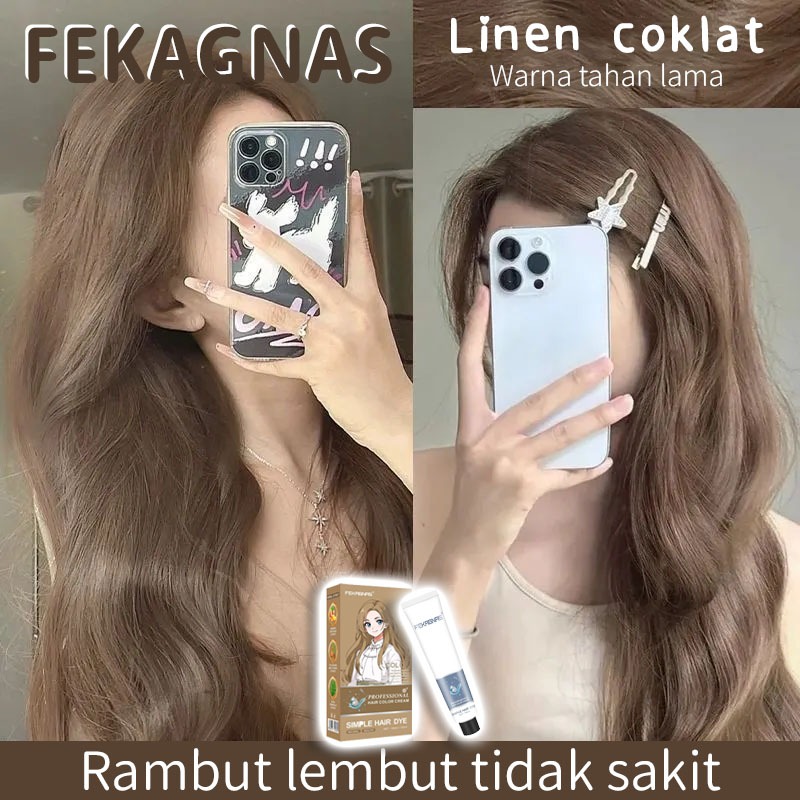 [tanaman alami]FEKAGNAS pewarna rambut linen coklatEsensi ganda melindungi dan menghaluskan setelah 