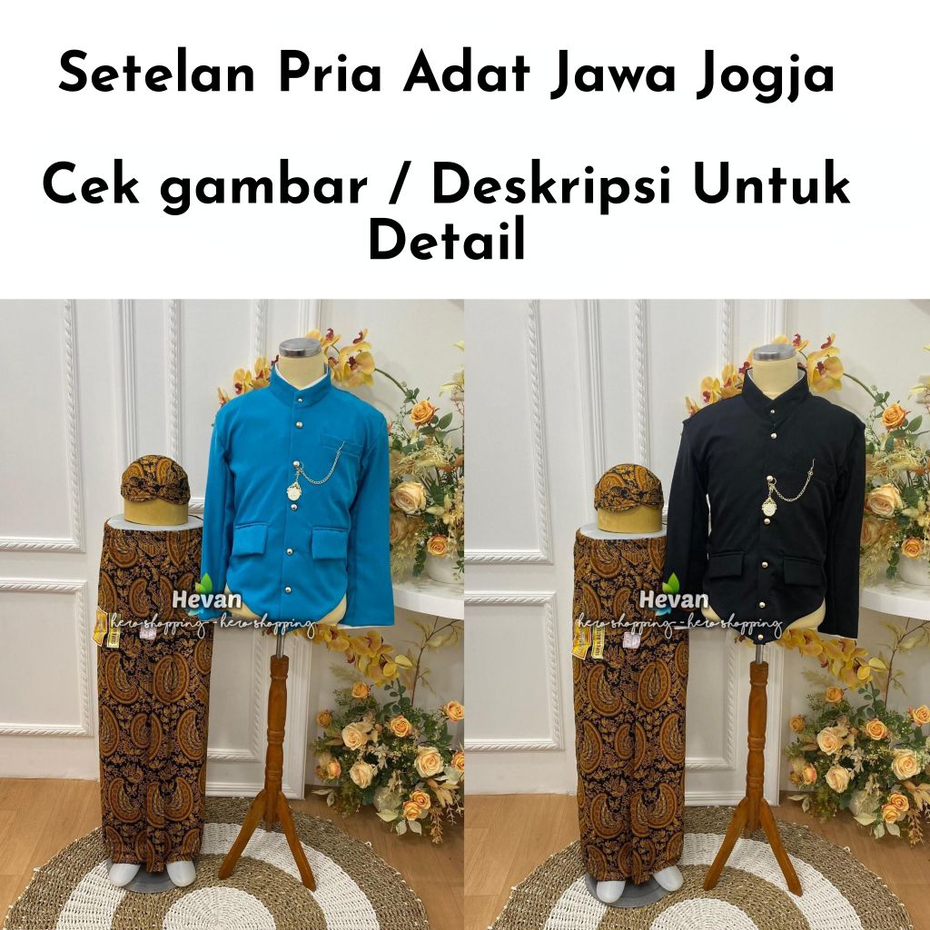 [1 Set] Setelan Pria Adat Jawa Jogja | Beskap Jogja + Jarik Instan + Blangkon Jogja + Benggol - Moti