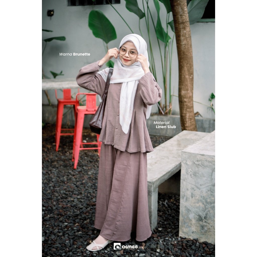 ACMEE - SET ALEENA | One set muslimah Linen slub Linen lucy Setelan rok panjang - Setelan Katun Line