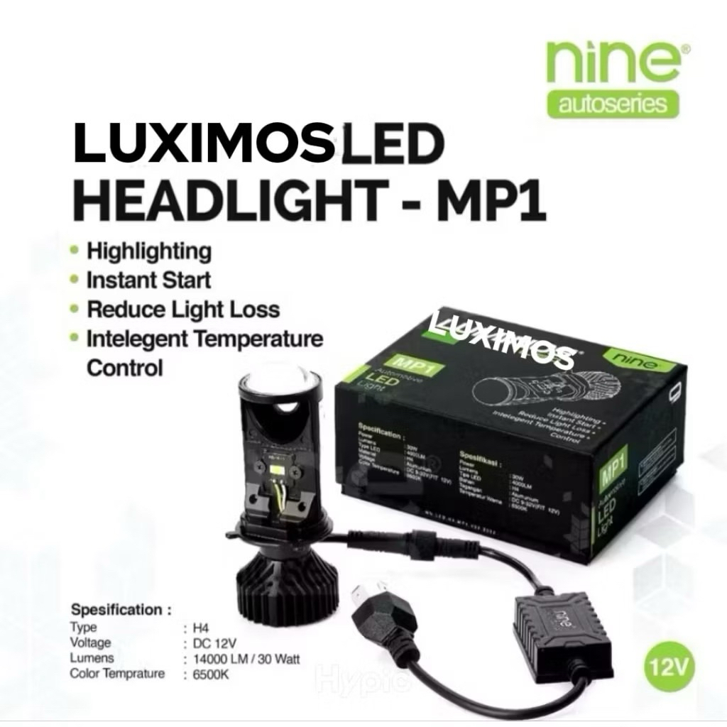 NINE LED SATU BUAH LAMPU UTAMA H4 MINI PROJECTOR HI LOW MP1 SUPER TERANG UNTUK LAMPU MOTOR DAN MOBIL