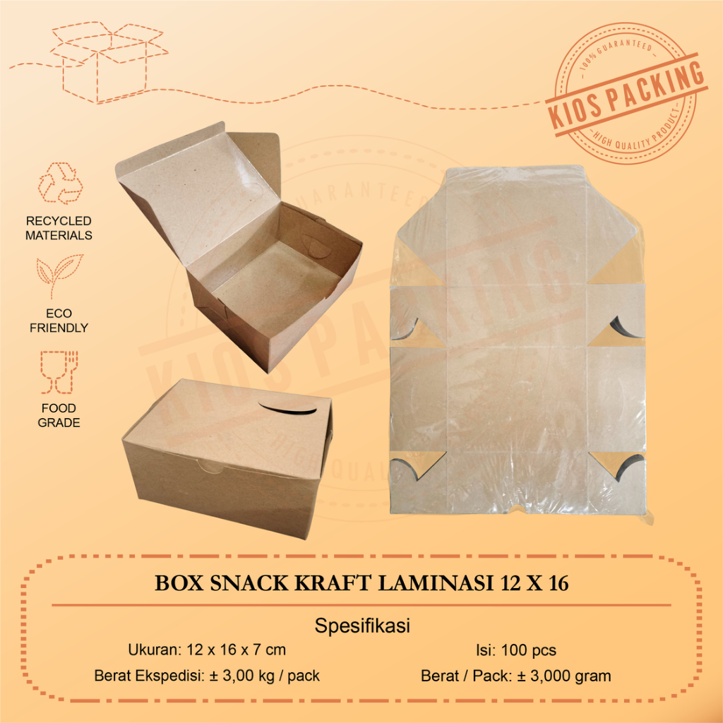Box Kraft Snack Laminasi 12x16 Dus Kotak Kue Makanan 12 x 16 Coklat