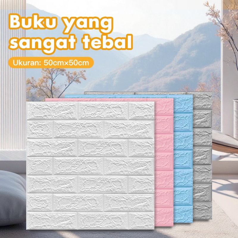 Wallpaper Stiker Dinding 3D Bertema Keramik Motif Batu Bata 50x50cm - Tahan Air, Anti Jamur
