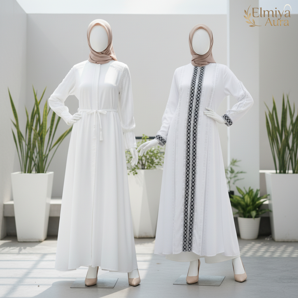 Abaya Putih Jumbo Premium Gamis Wanita Muslimah Syari Adem Payet Mewah Lebaran Umroh 2026