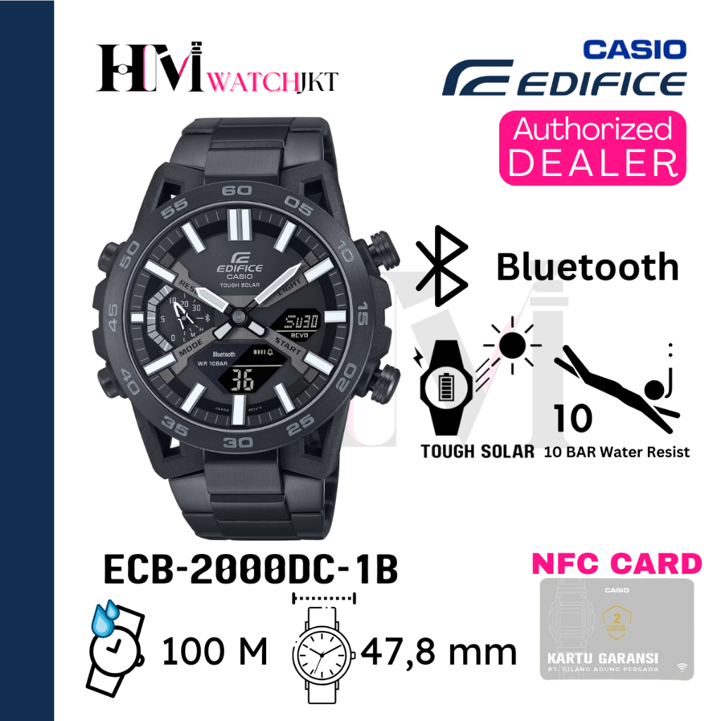 CASIO EDIFICE ECB-2000DC-1BDF Jam Tangan Pria Original Analog-Digital Antiair ECB-2000DC-1B ECB-2000