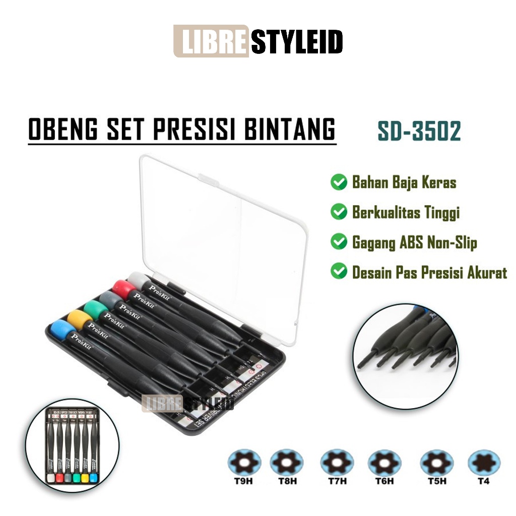 Proskit SD-3502 Obeng Set Presisi Bintang 6 IN 1 T4 For PS3 PS4 MOBILE