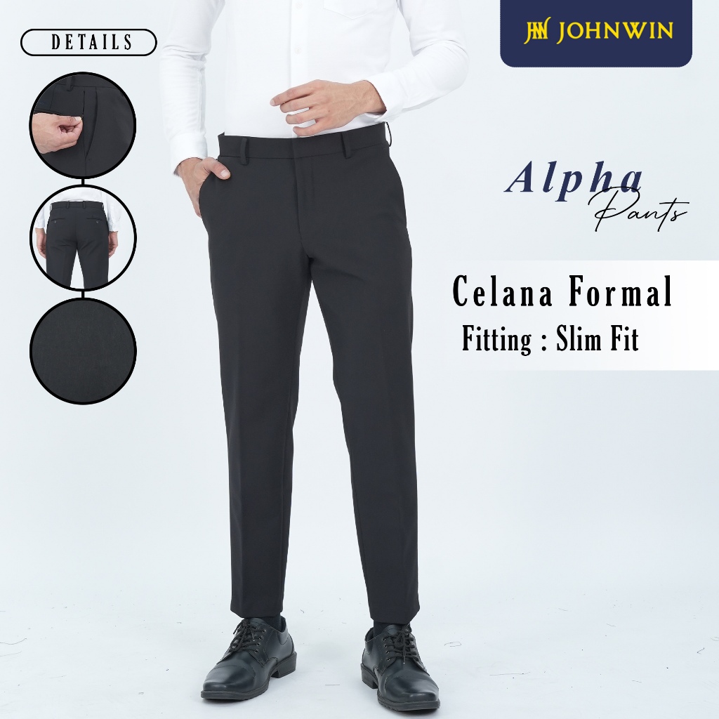 Johnwin - Celana Formal Ankle Pants - Slim Fit - Polyester - Alpha Pants Hitam - F.1031.012.110.C