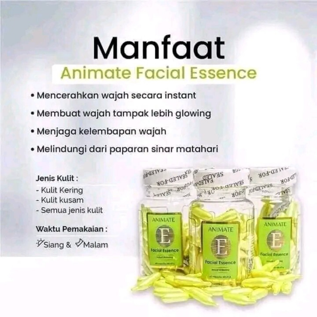 60 Kapsul Animate Facial Essence Serum Vitamin E untuk Mencerahkan Kulit Wajah