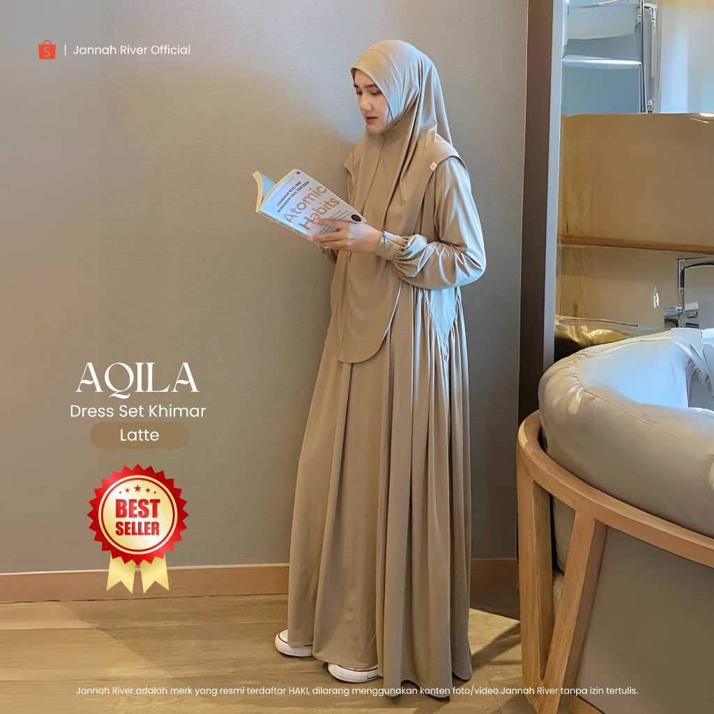 Jannah River Aqila Dress Set Khimar Dagu Bahan Jersey Korea Premium Adem Gamis Maxi Syari Gamis Umro