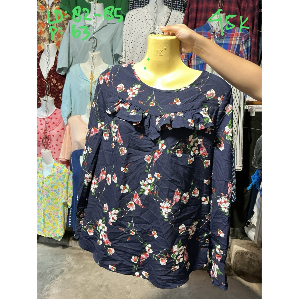 blouse wanita motif bunga lengan panjang