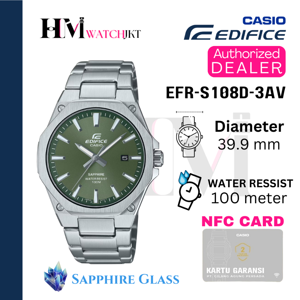 CASIO EDIFICE EFR-S108D-3AVUDF Jam Tangan Pria Original Analog Sapphire Rantai Antiair EFR-S108D-3AV