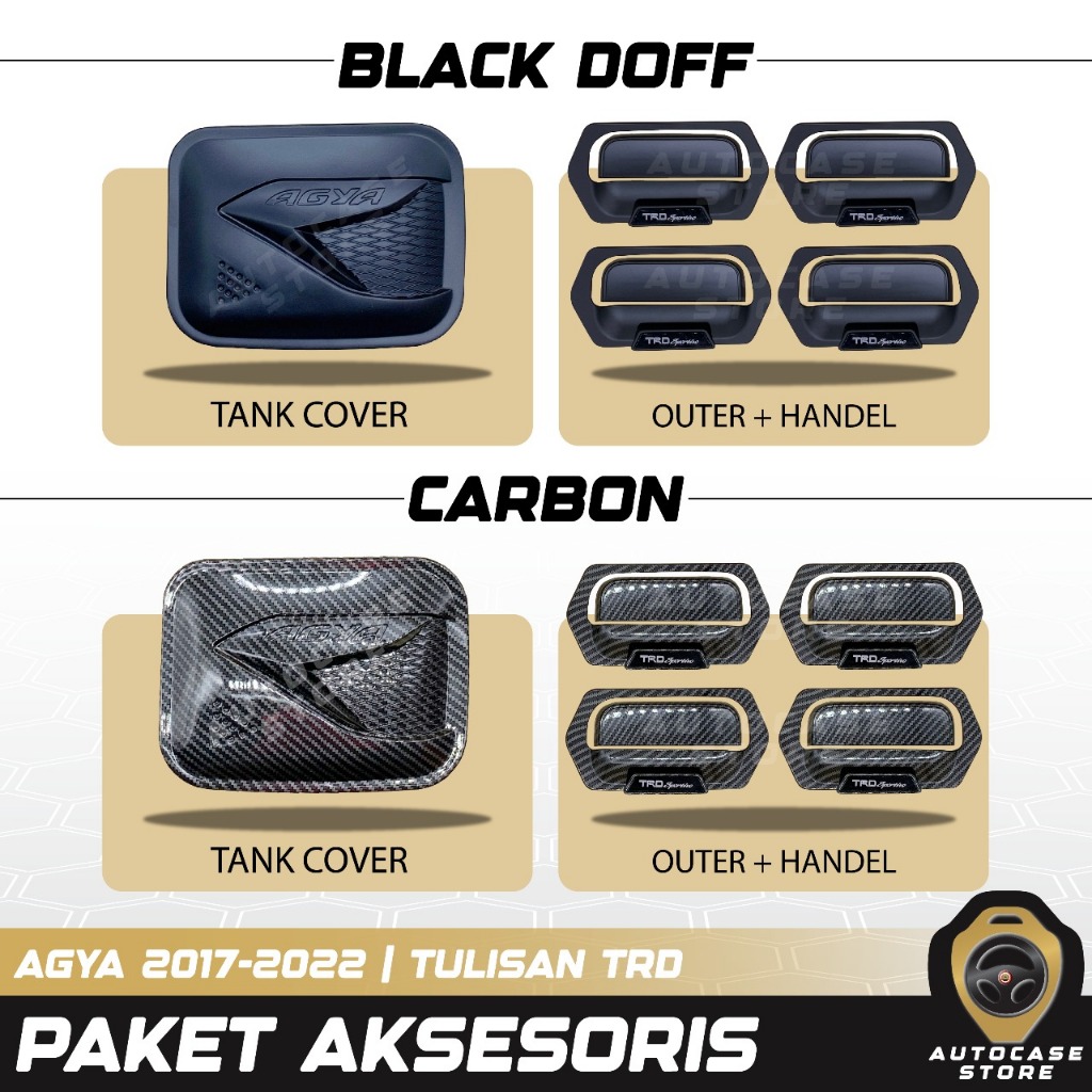 PAKET OUTER HANDLE TANK COVER AGYA 2017-2022 KOMPLIT HITAM DOFF DAN CARBON AKSESORIS MOBIL PNP