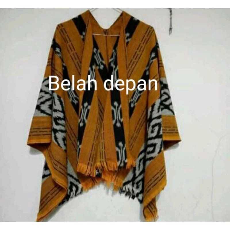Cardigan Pendek Tenun Wanita Model Kelelawar, Baju Outer Tenun Kekinian Terbaru - Motif Kupat Kuning