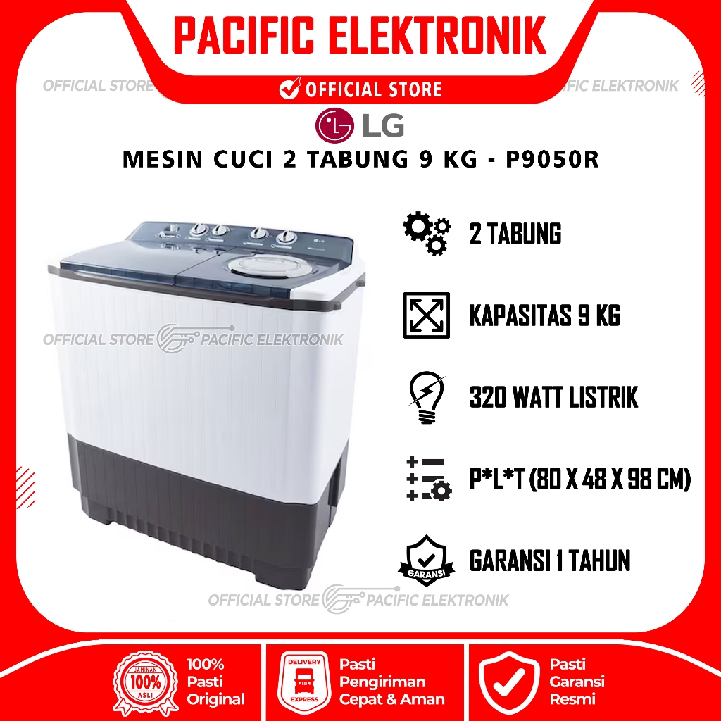 Mesin Cuci LG 2 Tabung 9Kg P9050R / 9050R