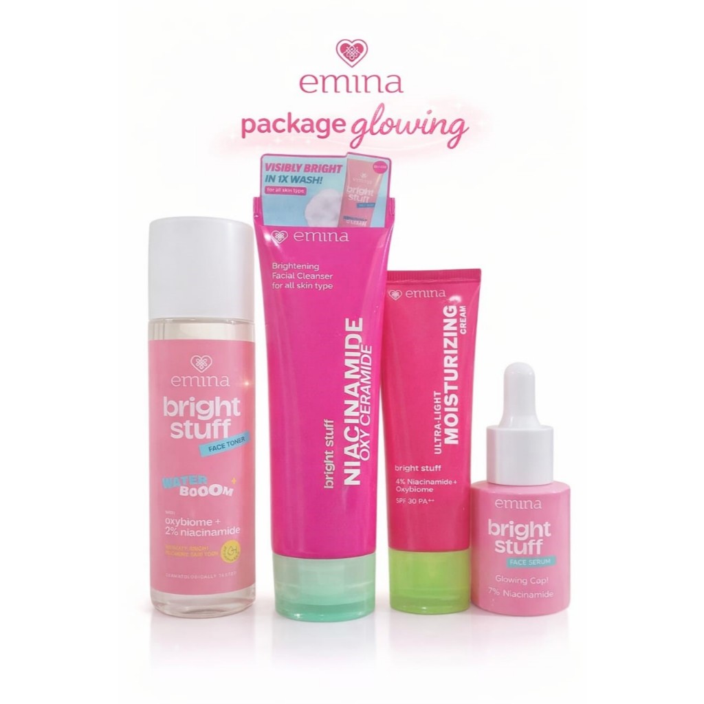 PAKET Glowing  EMINA  BRIGHT STUFF 4PCS/ PERAWATAN WAJAH