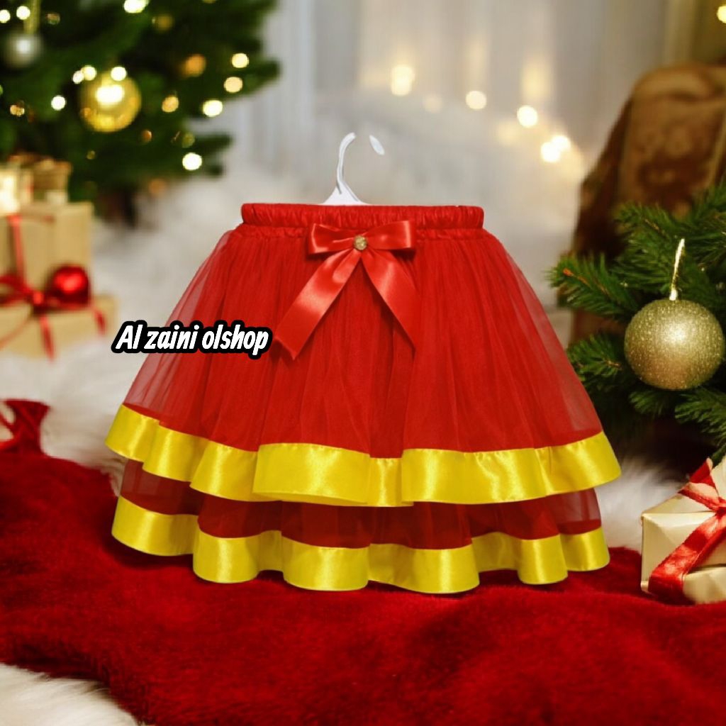 rok tutu anak warna merah lis pita kuning-rok pesta-rok anak prempuan