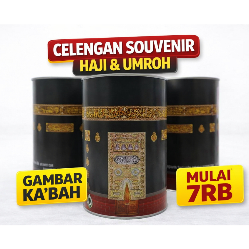 Celengan Kaleng Gambar Ka’bah | Souvenir Haji & Umroh | Celengan Donasi Masjid Murah