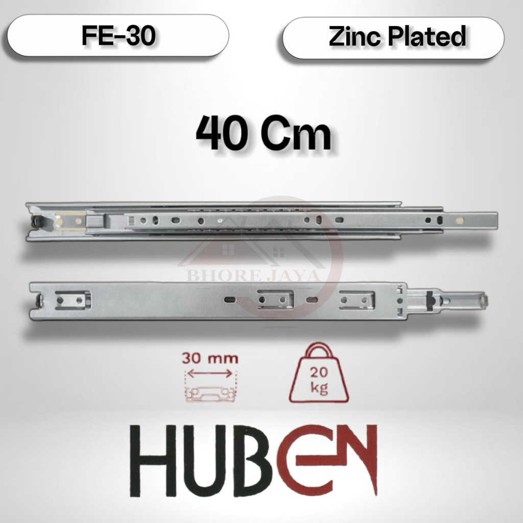Rel Laci Full Extension FE-30 Double Track Huben 40 CM Rel Laci Lemari Huben FE 30 40 Cm