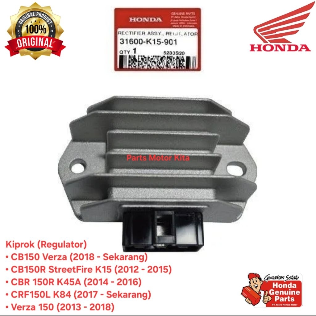 31600K15901 Rectifier Assy Regulator Kiprok Honda CB150 Verza (2018 - Sekarang), CB150R StreetFire K