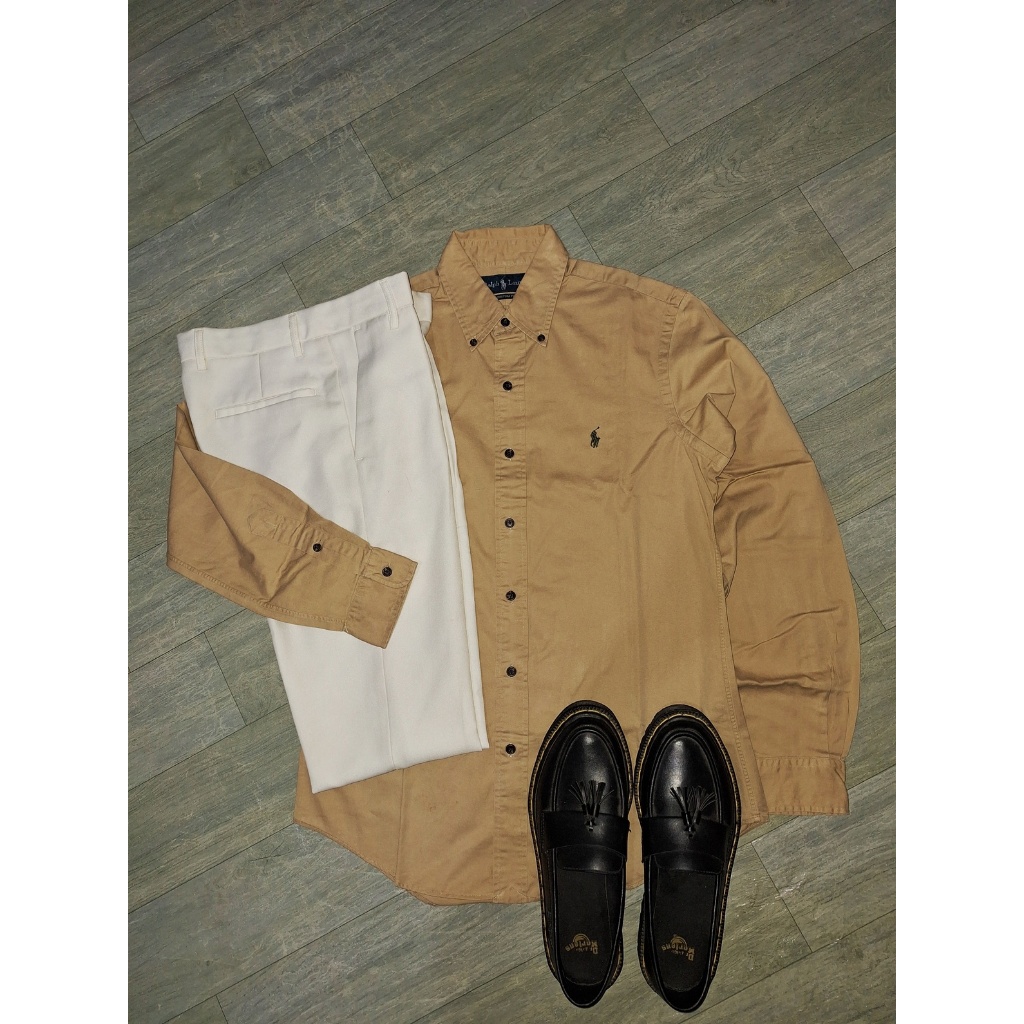 Kemeja Beige 1 Polo Ralph Lauren Pria Wanita Cotton Oxford Original