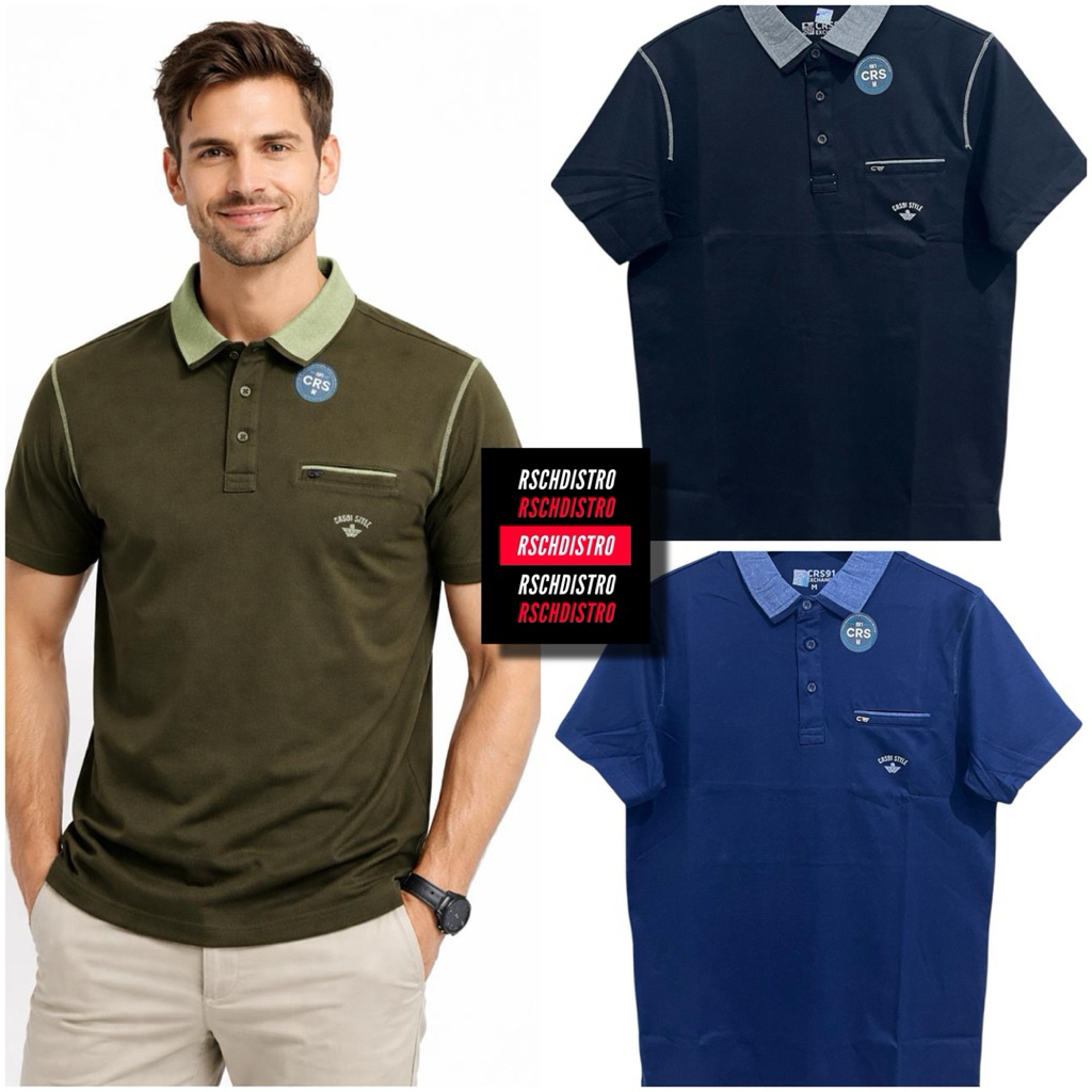 READY JUMBO BIG SIZE  Kaos Kerah Fashion Pria CRS 91 Original Combet Polos Kombinasi Kerah Bintik Be