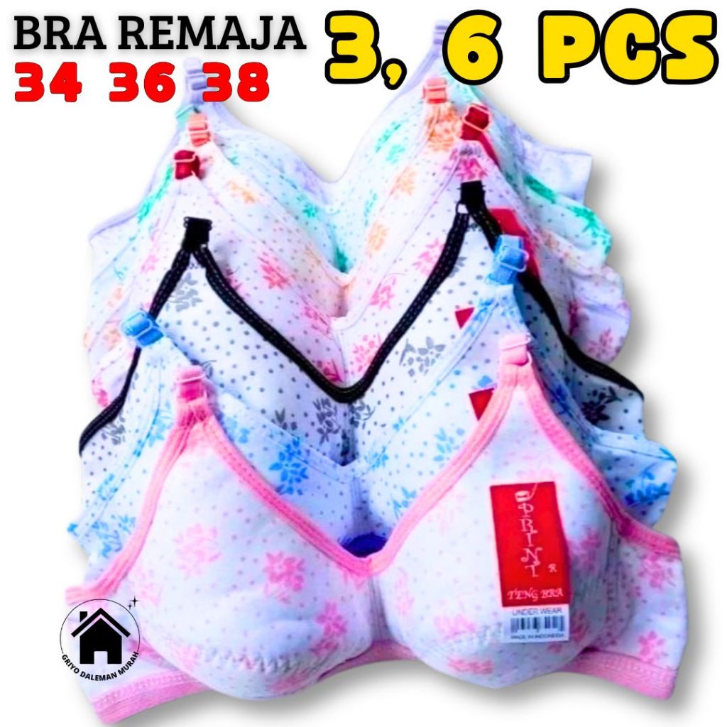 3, 6 pcs bra sport bra remaja cup kecil motif bunga ukuran 34 36 38 / bh anak remaja